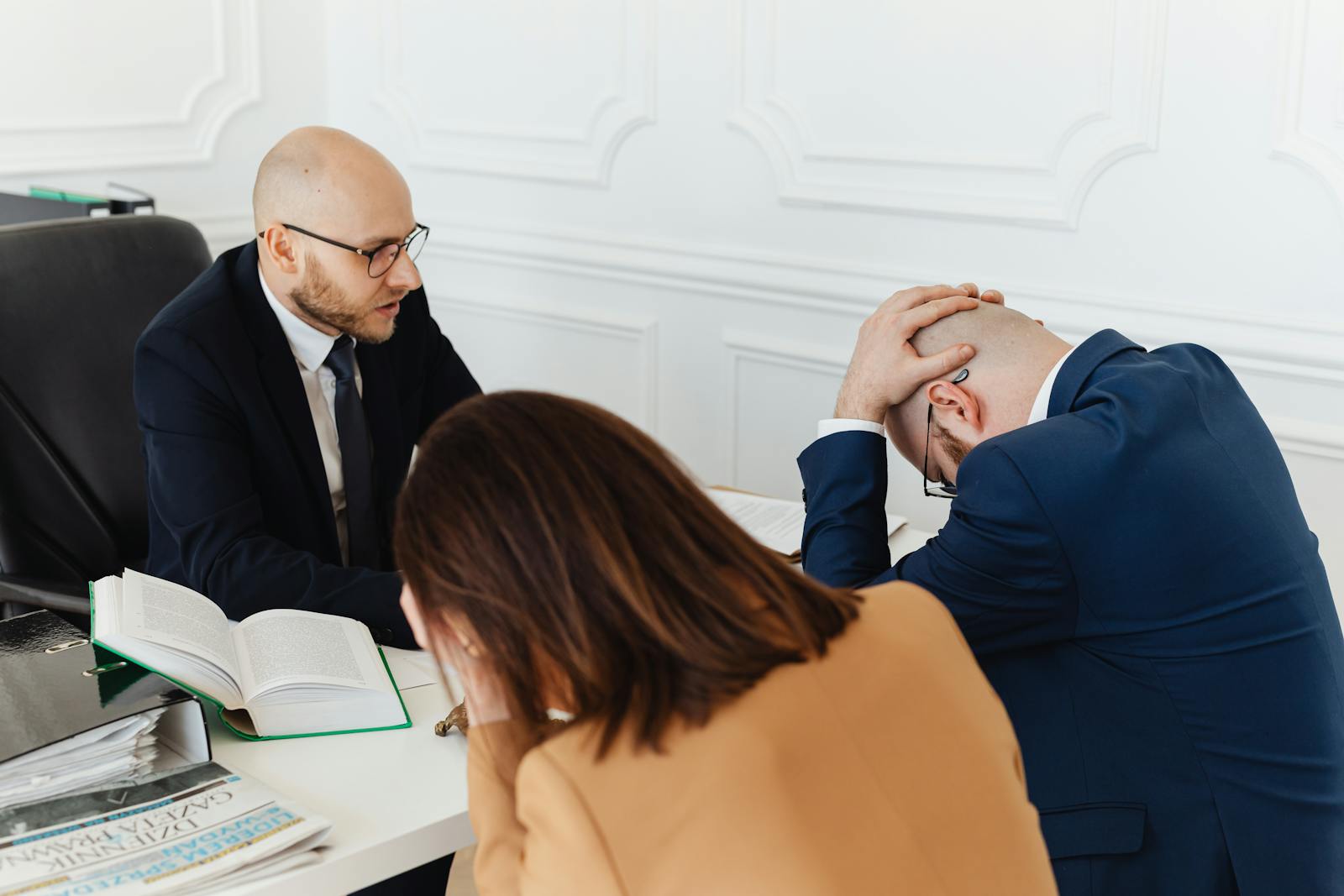 Lawyer discussing a case with clients